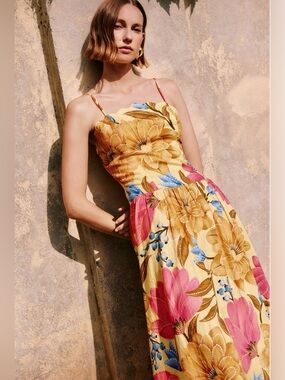 FARM RIO Linen Blend Midi Dress